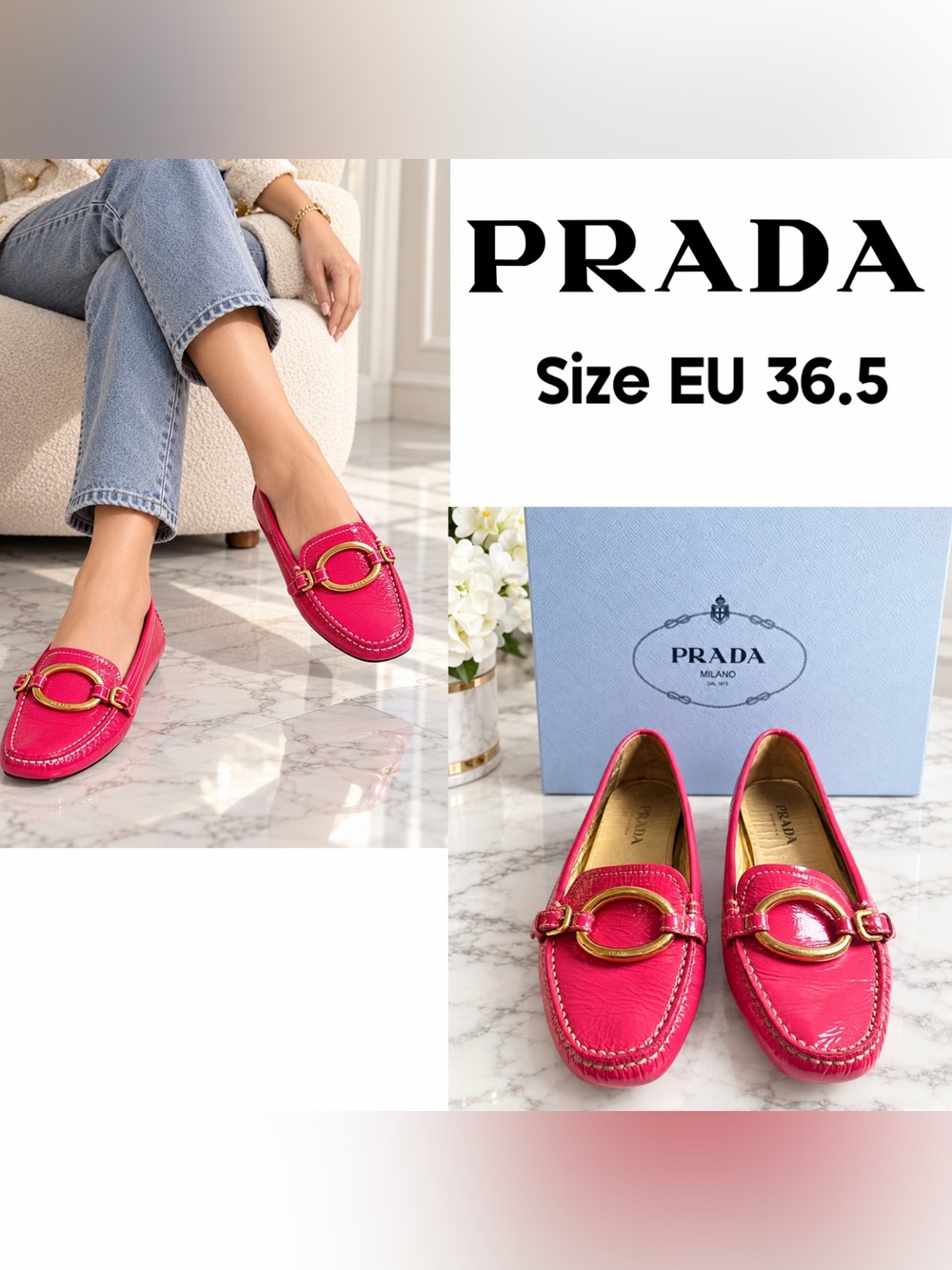Prada Fuchsia Pink Patent Leather Loafers β EU 36.5